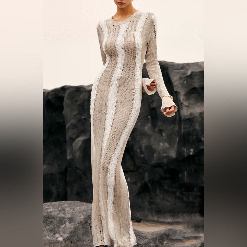 Jacquard Striped Crochet Long Dress